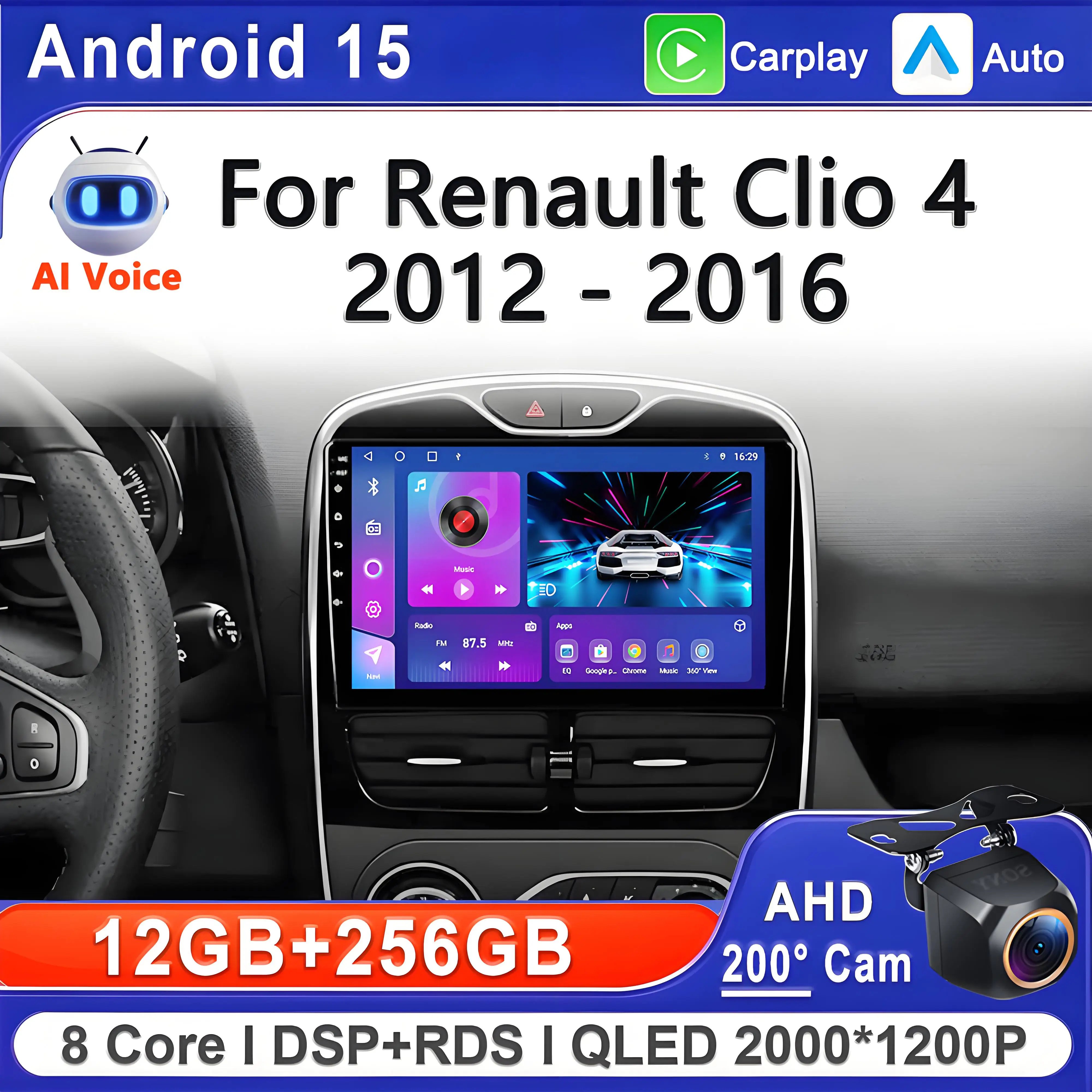 

Android 15 2K Incell For Renault Clio 4 BH98 KH98 2012 - 2016 Screen Multimedia Stereo High-performance CPU GPS Navigation Head