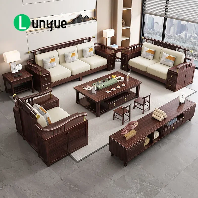 New Chinese Style Ebony Living Room Sofa Set Modern Simple Dual Purpose for Winter and Summer Large Small Apartment Home