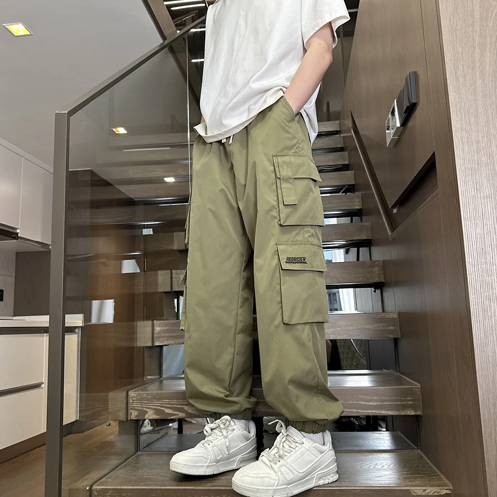 

Мужские летние прямые брюки в стиле милитари, модные американские брюки-карго с манжетами, парашютные штаны