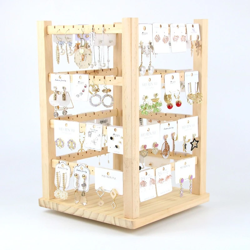 

Rotatable Earrings Display Stand Wooden Jewelry Display Shelf Luxury Earrings Displays Rack Desktop Necklace Organizer Holder