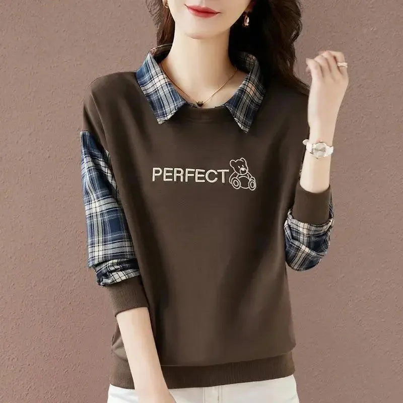 ฤดูใบไม้ผลิฤดูใบไม้ร่วงผู้หญิงขนาดใหญ่ 4XL เสื้อกันหนาวหญิง Patchwork ลายสก๊อตเสื้อกีฬาสุภาพสตรีเกาหลีแขนยาว Hoodies Jacket