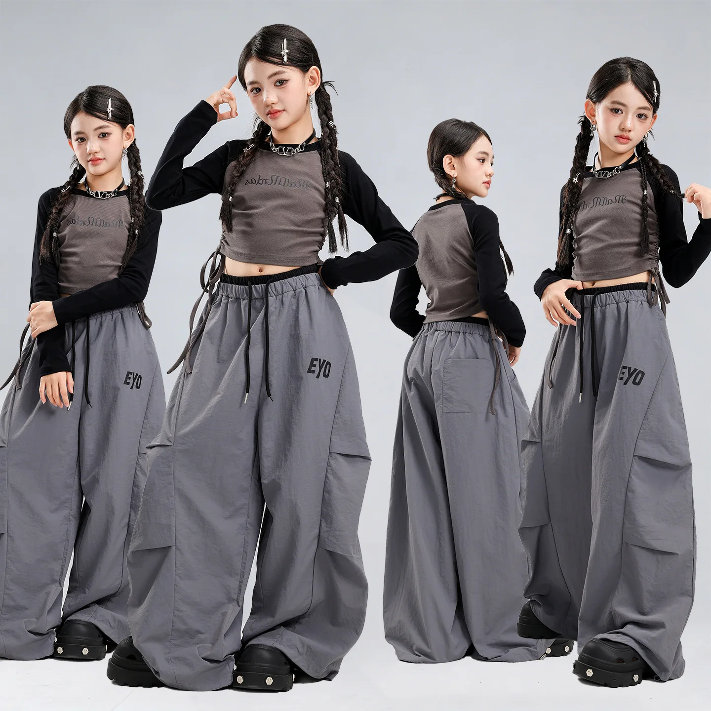 New Girls K-pop Long Sleeve Top Street Dance Pants Cool Hip Hop Clothes Sets Fashion Jazz Stage Costume Group Streetwear Outfits