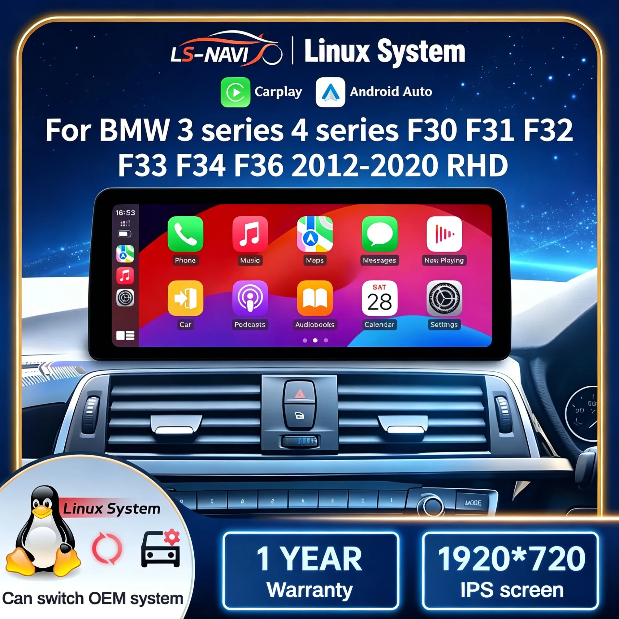 Linux Multimedia Screen Right Hand Drive For BMW 3 series 4 series F30 F31 F32 F33 F34 F36 2012-2020 Car Radio Wireless Carplay