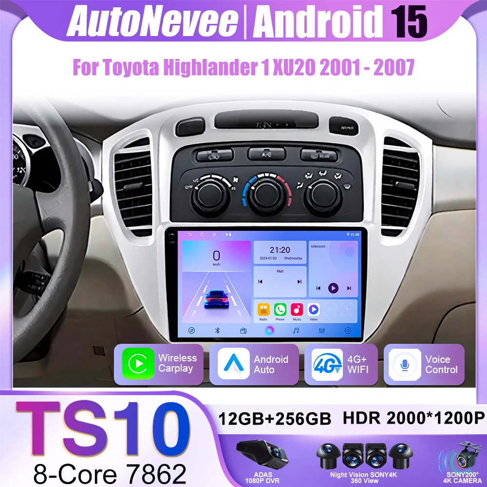For Toyota Highlander 1 XU20 2001 2002 2003 2004 2005 2006 2007 Android 16 Carplay Navigation Car Radio Player GPS Navi 4G Wifi