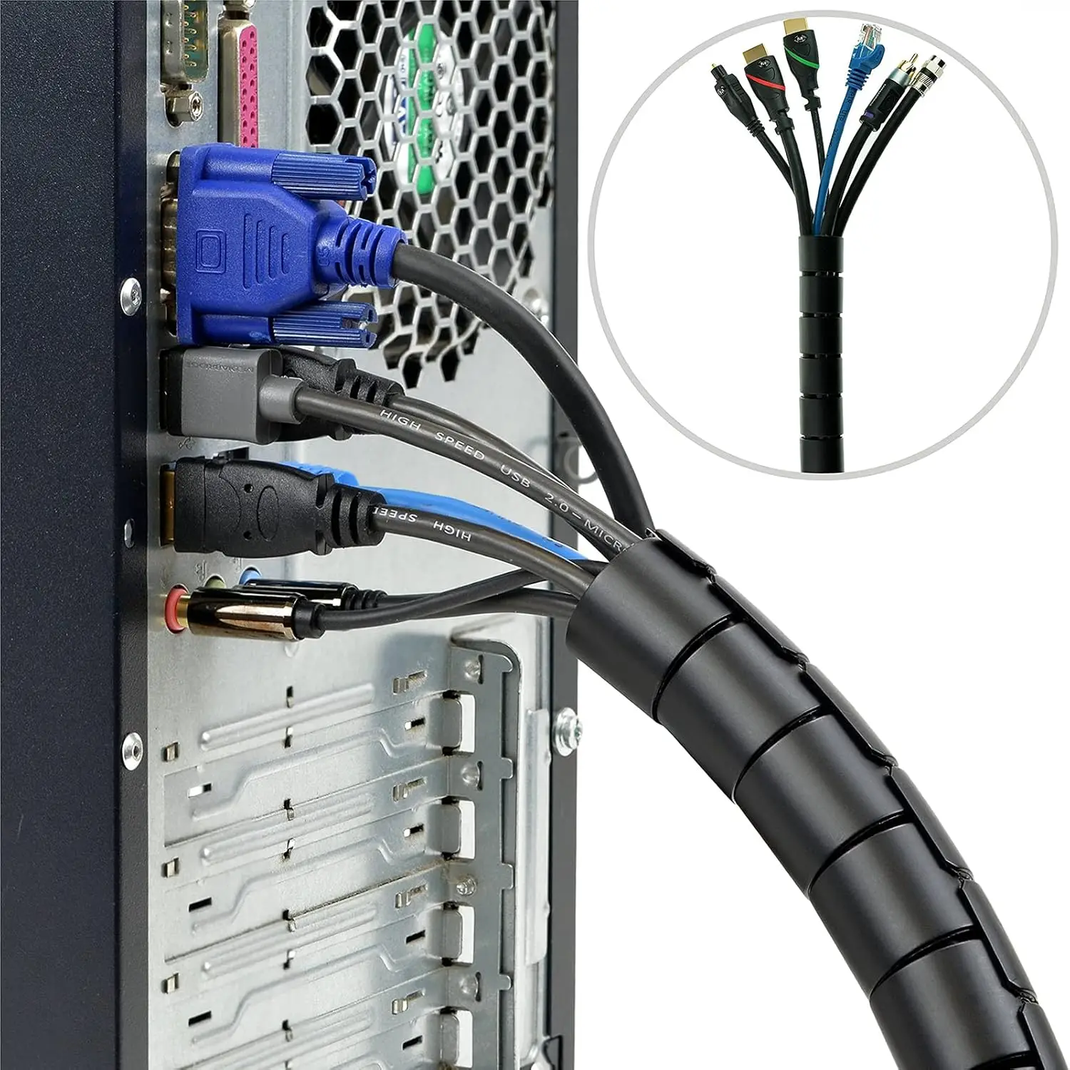 Flexible Cable Protection Sleeve, Spiral Winding Wire Wrap Tube, Computer & Office Cord Management Wire Organizer Cover