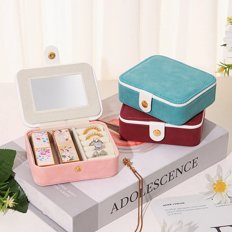 Portable Jewelry Box Jewelry Organizer Display Travel Jewelry Case Boxes Button Leather Storage Jewelers