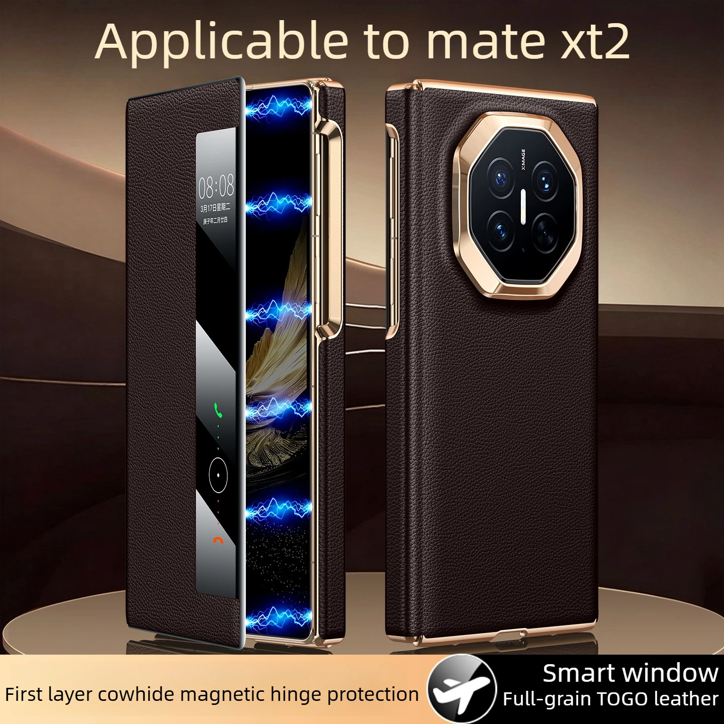 Luxury Genuine Leather Smart Flip Case for Huawei Mate XT2 XTs XT,Magnetic Flip&Dual-Hinge Full coverage protective leather Case