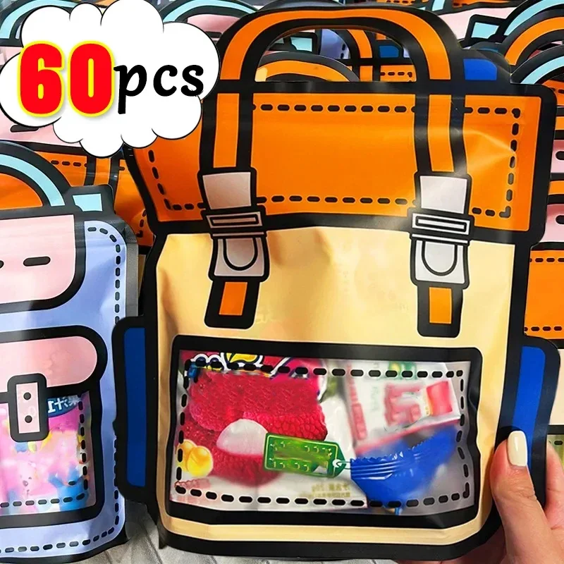 60-1Pcs Creative Gifts Packaging Bags Cartoon School Bag Shape Candy Snack Self-lock Bags For Kids Birthday Party Decors Gifts