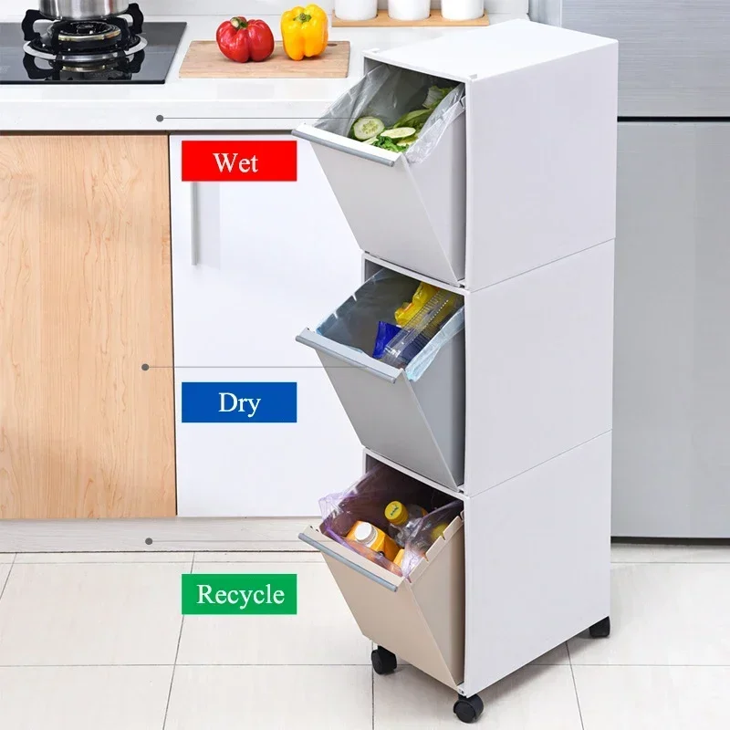 

-Convenient Kitchen Waste Bucket Gap Corner Storage Organizer Can With Wheel Durable Snack Food Container Bins Storage Drawer