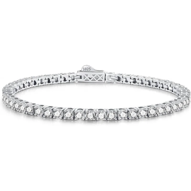 

5.1CT/5.5CT Tennis Bracelet For Women, 3Mm White Gold Plated S925 Sterling Silver D Color VVS1 Round Cut Moissanite B