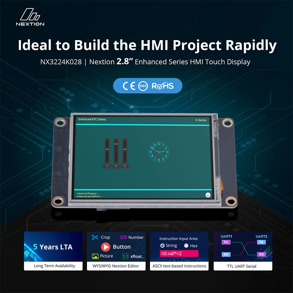 NEXTION NX3224K028 2.8” Enhanced Series HMI Touch TFT Display RTP LCD Board Screen Panel Intelligent Smart USART UART Serial