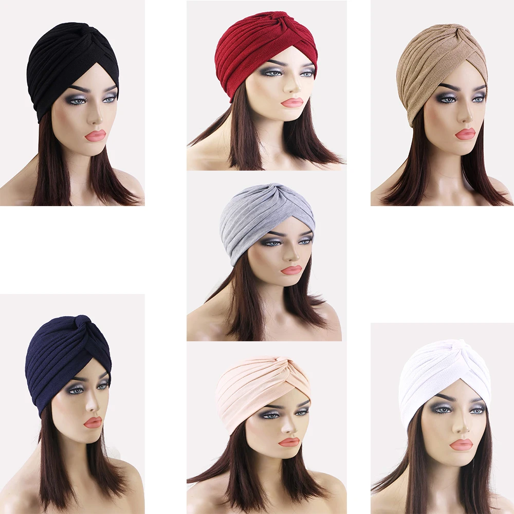 Cotton Turban Wrap Head Cap Fitness Sports Fashion Stretch Cap Ruffled Watermelon Cap Candy Coloured Bottoming Arabesque Hat