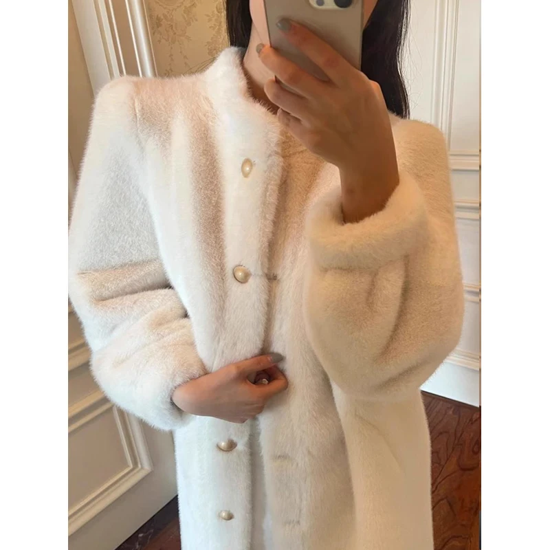 Autumn Winter New Style Imitation Mink Hair Jacket Thick Type Long stand collar Loose Imitation Fur Coat Fashion Soft Outerwear