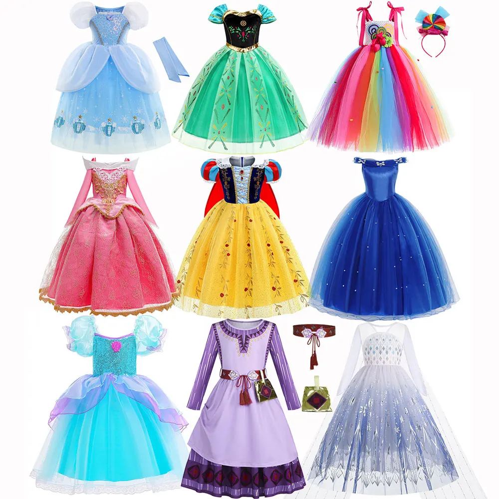 

Disney Girls Elsa Anna Dress Children Princess Dress Snow White Cinderella Mermaid Carnival Dress Kid Cosplay Christmas Costume