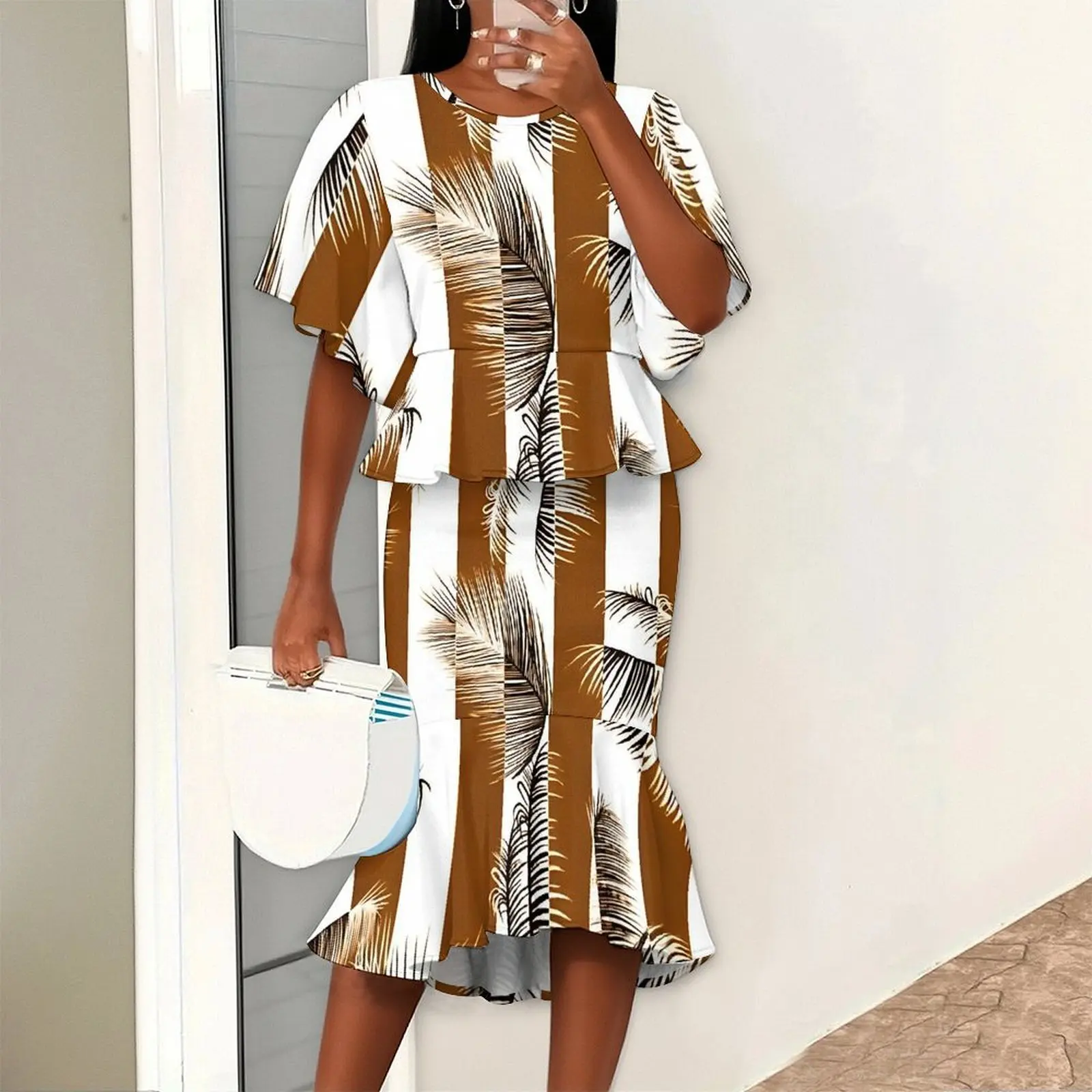 Ladies Two Piece Set Women's Round Neck Fishtail Skirt Sexy Party Skirt Summer Casual Set Fashion Slim Skirt