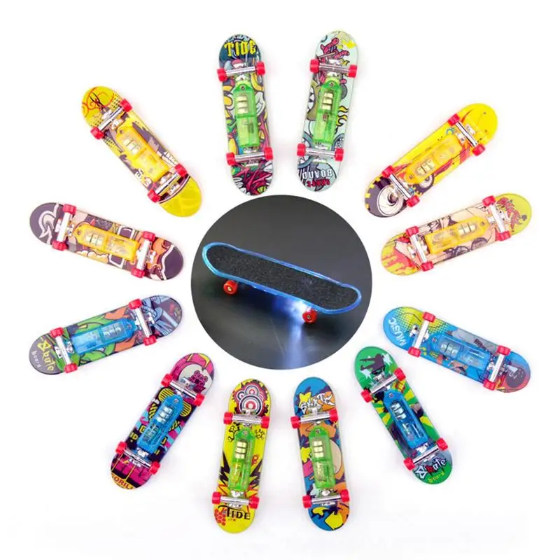 Tiny Light Up Finger Skateboards Skating Toys Alloy Stand Matte Texture Finger Skating Non-slip Portable Finger Toys For Kids