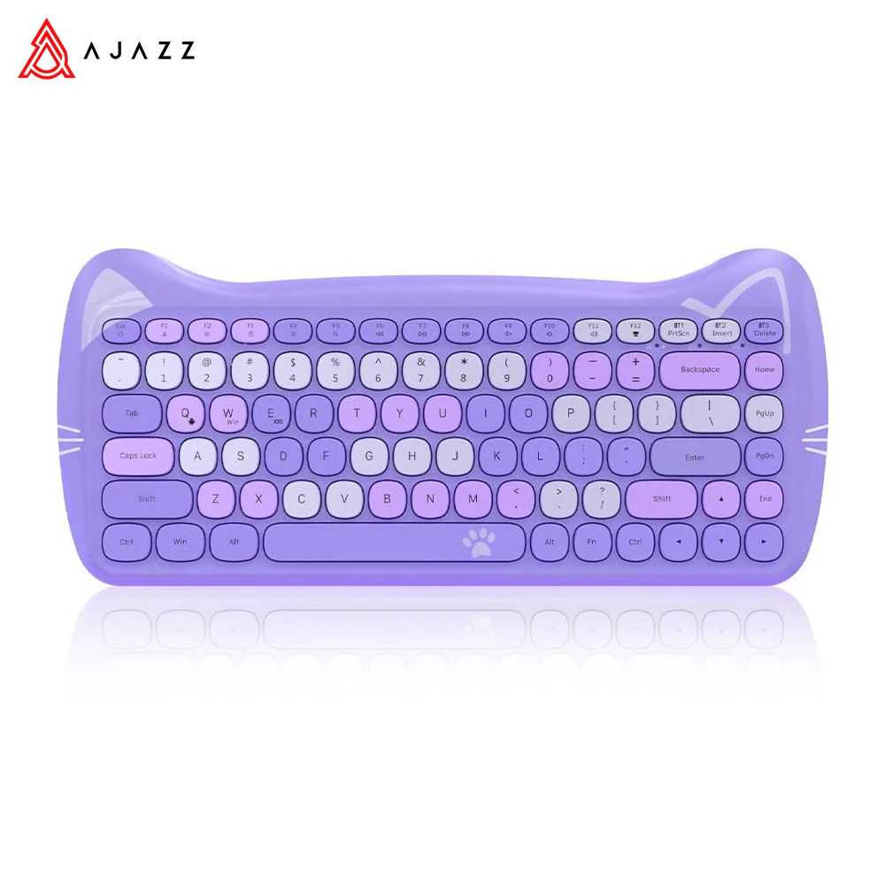 

AJAZZ 3060I Cute Bluetooth Keyboard Portable Ultra-thin Wireless Keyboard Colorful Round Keycaps/Cat Ears Design for PC Laptop