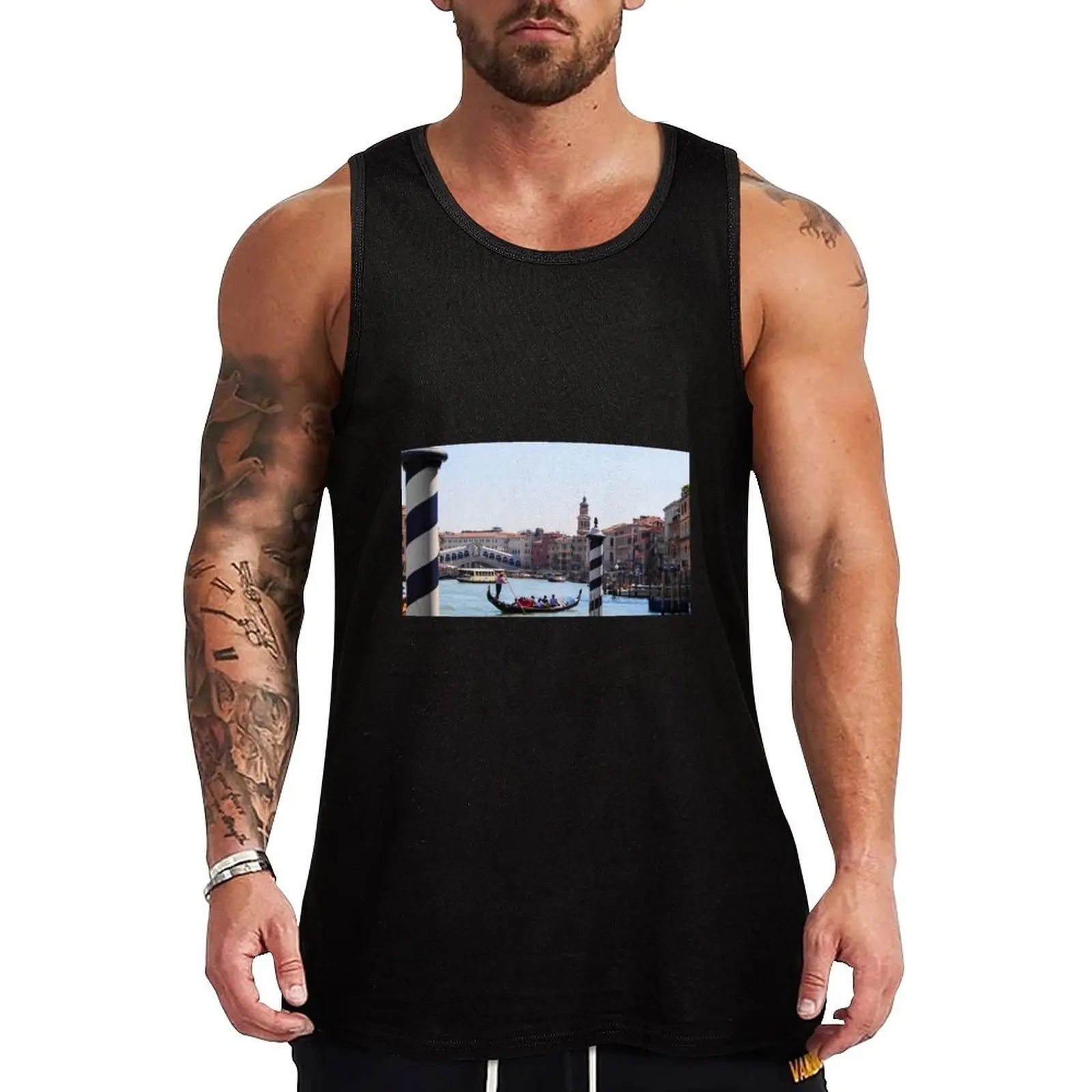 Rialto Bridge and Gondola Tank Top summer clothes Fitness men clothing