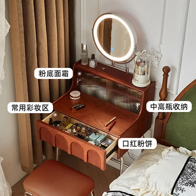 Nordic Vintage Solid Wood Small Vanity Table Bedroom Makeup Mirror Dressing Table Organizer Mesa De Maquillaje Trendy Furniture