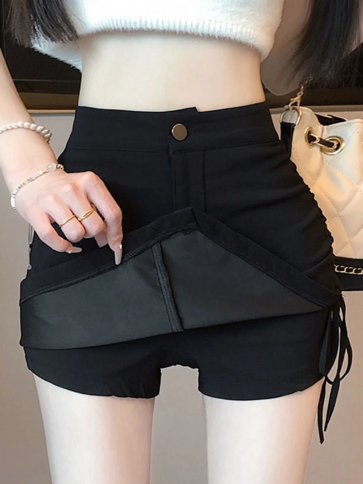 High Waist Black Asymmetrical Suit Skirt Pants Women Summer Slim A-Line Sexy Spicy Short Skirt Pants Korean Style Commute