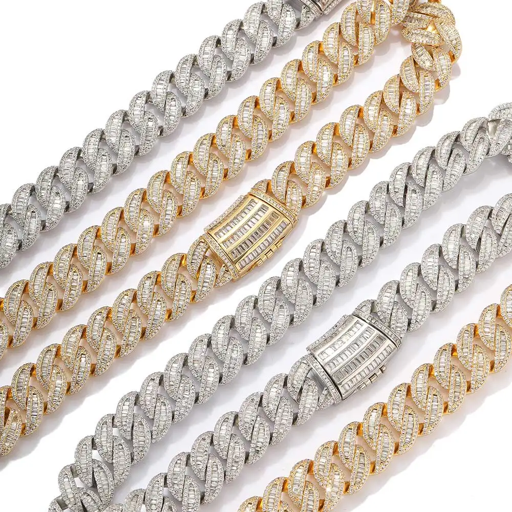 Width 15/20mm 18k Gold Necklace Iced Diamond CZ Heavy Box Clasp Cuban Link Chain Luxury Hiphop Jewelry Sets