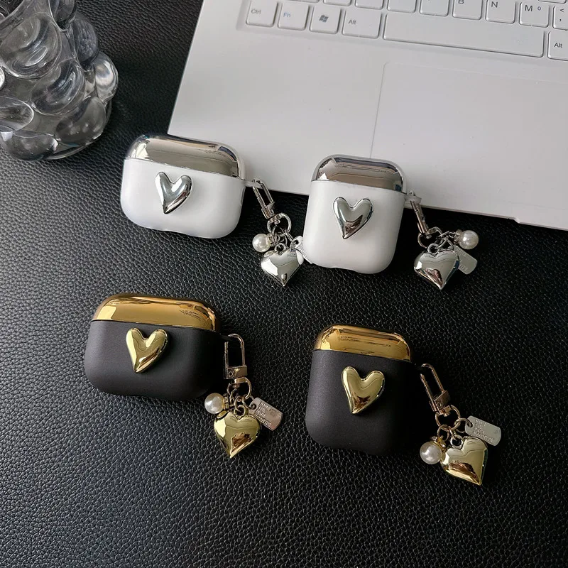 Cute Cartoon Case for Airpods, Beautiful Love Heart Earphone Cover, Pro 2, 1, 3 com Love Heart KeyChain para meninas e mulheres