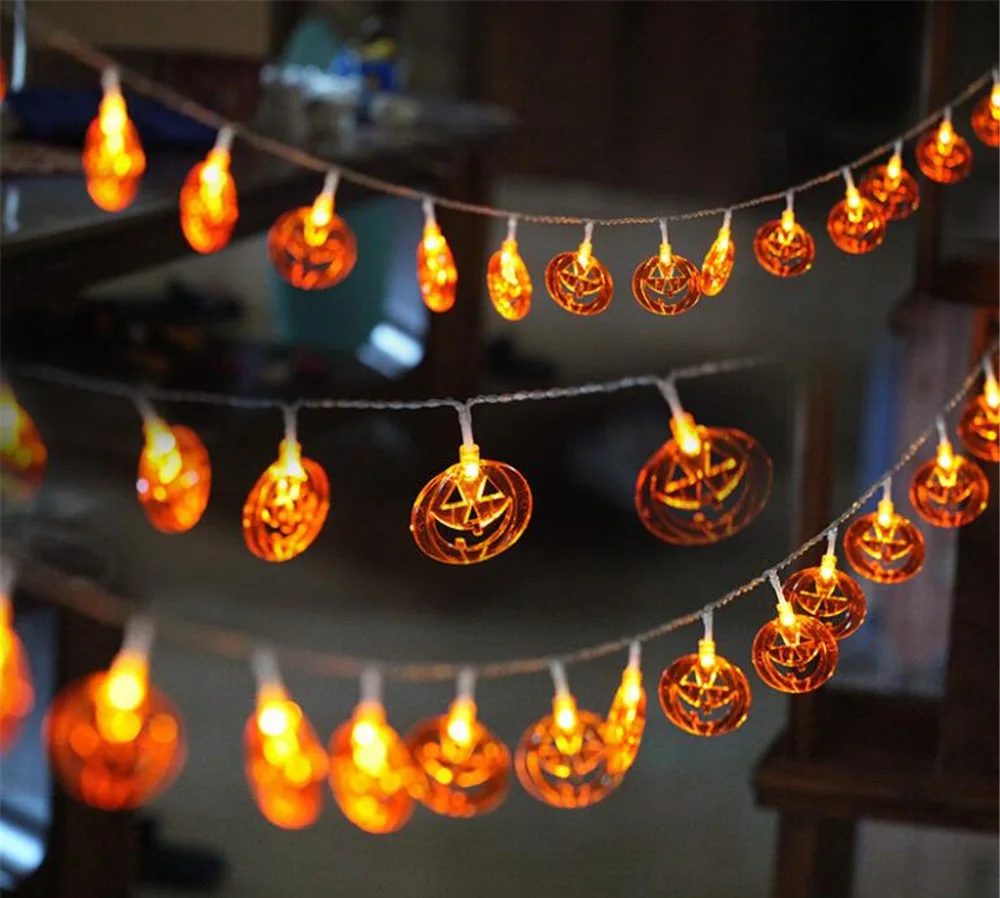 10/40/50leds Battery/Solar Halloween Pumpkin String Lights Decorate Lights for Xmas New Year Home Party Garden Indoor Decor