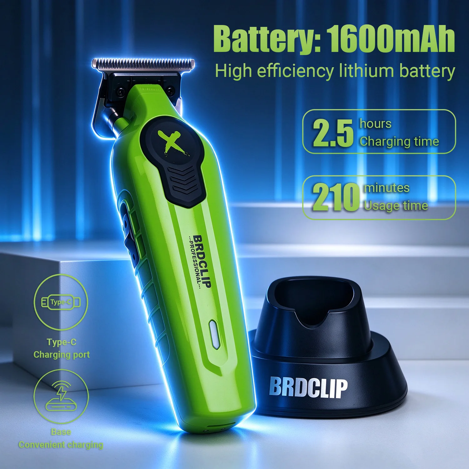 New 2026 BRDCLIP FA1T Green Professional Hair Trimmer Barber Carving Gradient Finish Machine Electric Clipper with Charger Stand gallery 1