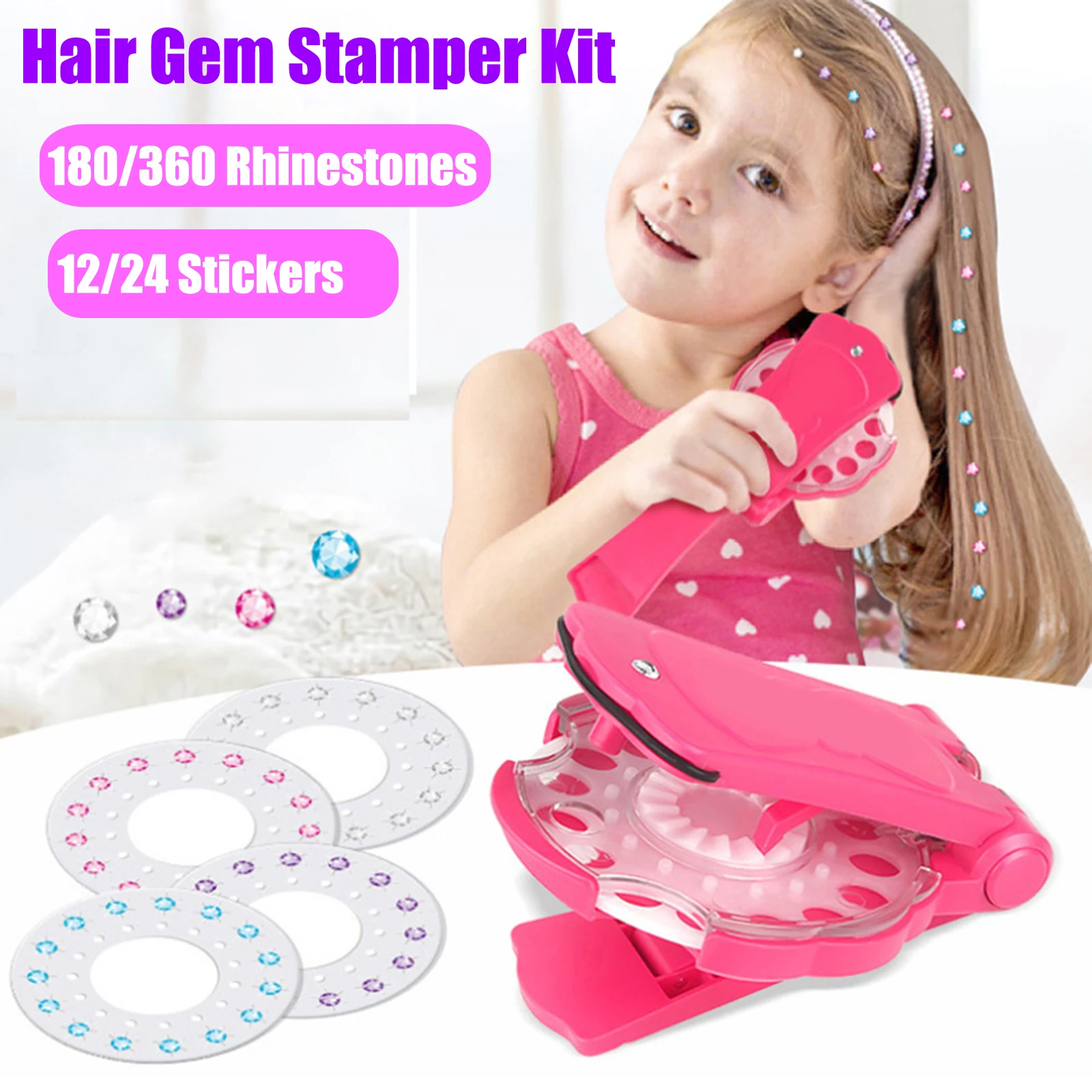 

Gem Hair Stamper & Bedazzler Kit with Sparkling Gems Glitter Diamond Styling Tools Birthday Party Gifts Toys for Girls Gift