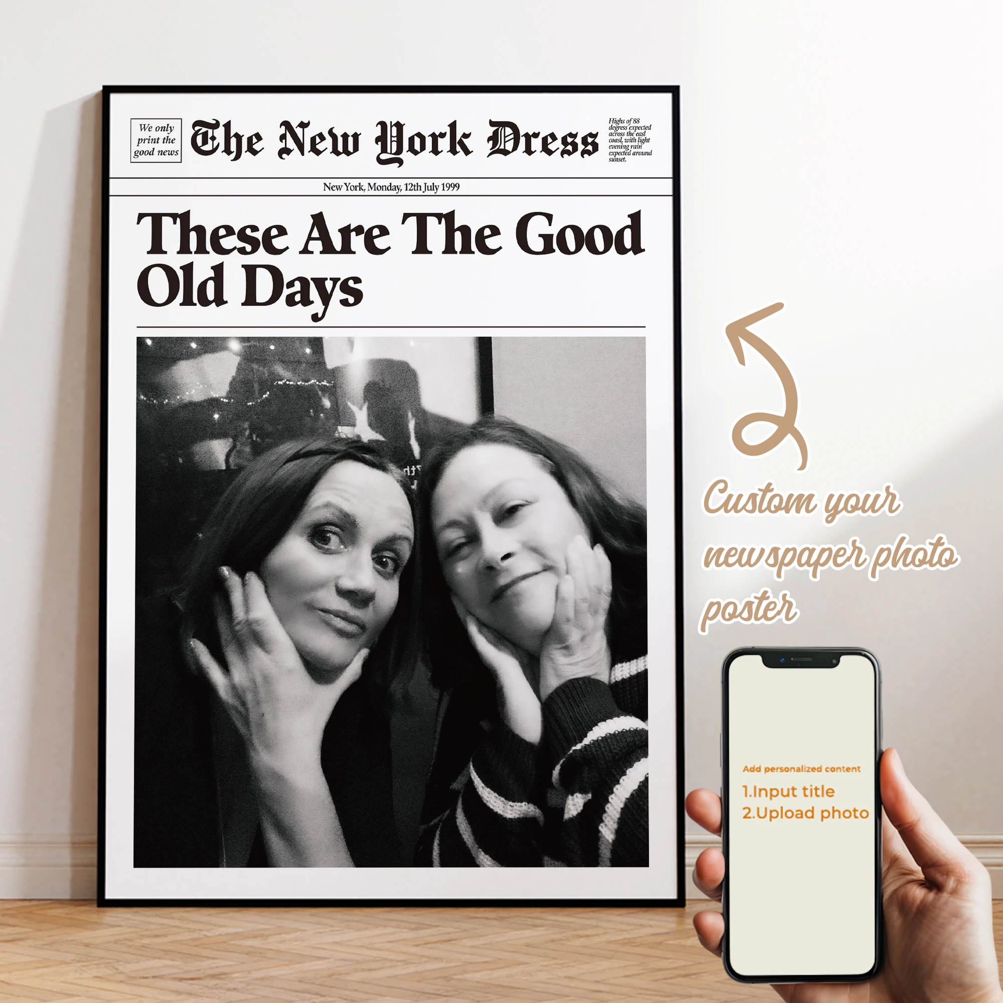 

Trendy Personalization Good Old Days Photo Newspaper Wall Art Framed Print Picture Living Room Bedroom Home Decor Gift