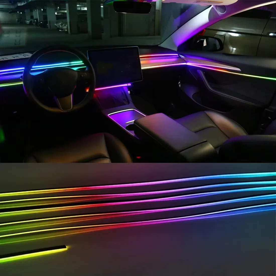6/18/22 in 1 Led Acrylic Car Ambient Light RGB 64 213 Color Symphony Acrylic APP Streamer Rainbow Atmosphere Lamp Kit Dual Zone