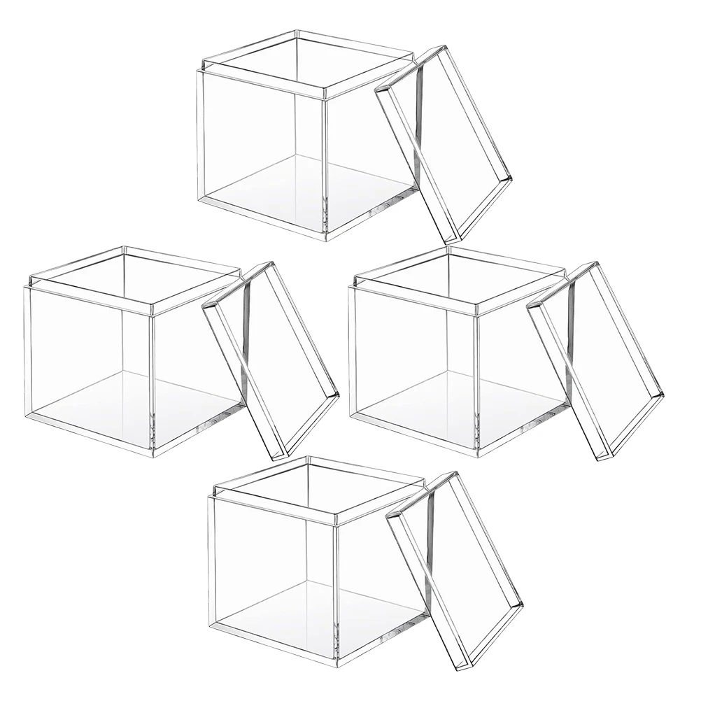 

4Pcs Transparent Square Plastic Storage Boxes Clear Small Container Candy Jewelry Organizer Display Party Favor Snack Holder