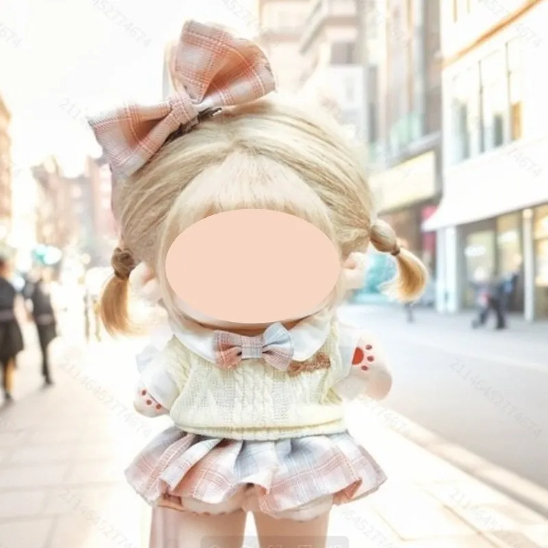 Ubranka dla lalek 20 cm, pluszowe ubranka dla lalek, zestaw ubranek dla lalek w stylu szkolnym z plisowaną spódniczką.