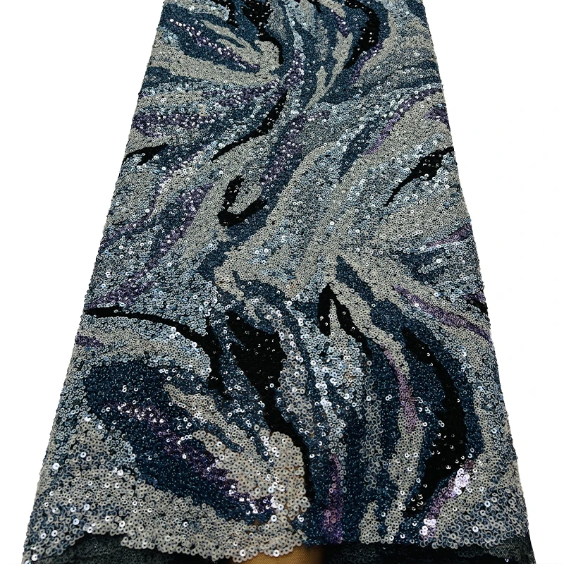 French luxury tulle fabric tulle fabric African high-quality colored sequined striped sequin embroidered lace fabric dress
