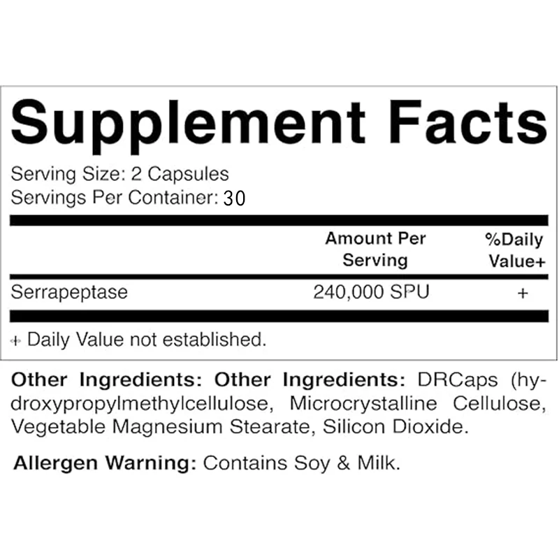 Vitamin Serrapeptase, enteric coating - protein hydrolase for sinuses, respiration, and joints - non GMO and gluten free