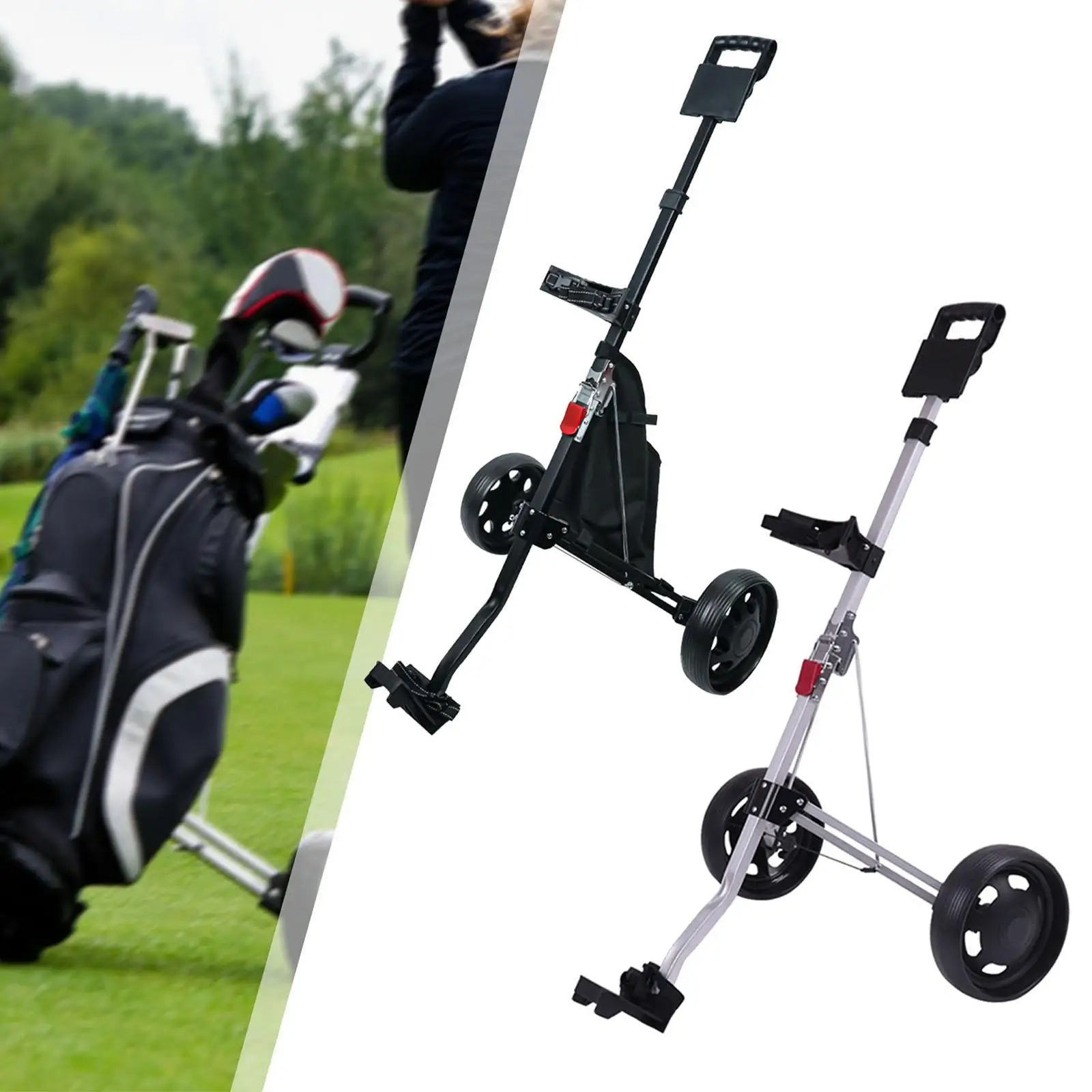 Golf Pull Push Cart, 2 Wheel Golf Bag Carrier Cart, Golf Equipment Portable Pushcart Foldable Golf Push Trolley Caddy Cart