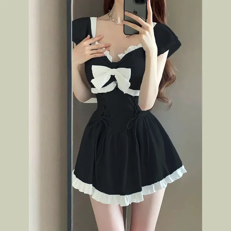 Ins Style Sweet Cute Green Swimsuit women summer Conservative Swimwear One Piece Suits Vacation Beachwear Princess Skirts