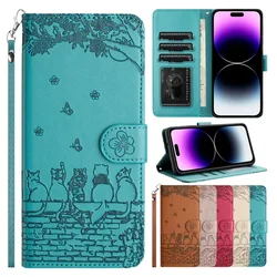 Wallet Cat Embossed Card Slot Magnetic Flip Leather Case For iPhone 16 Pro Max 15 Plus 14 13 Mini 12 11 SE 2025 X XS Max XR 8 7