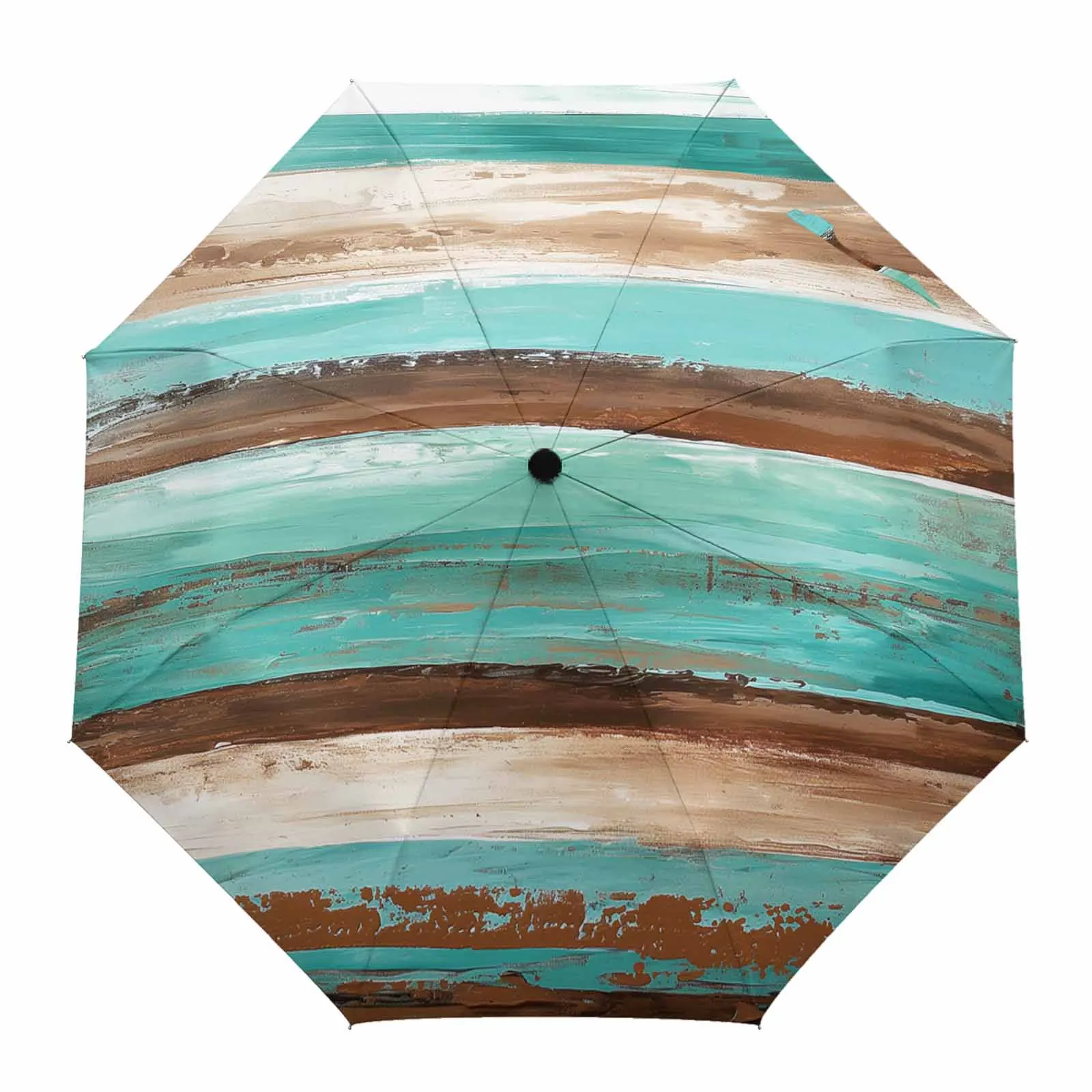 Abstract Wood Grain Brown Turquoise Gradient Fully-automatic Umbrella for Outdoor Adults Umbrella Foldable Eight Strand Umbrella