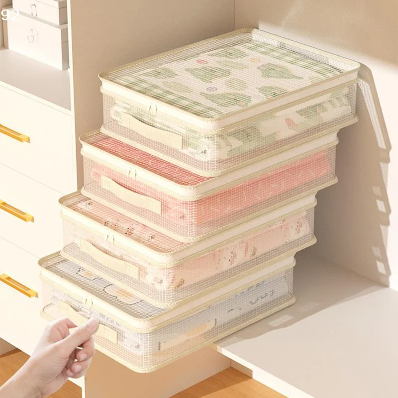 4 Pack Transparent Mesh Clothing Storage Bins Zipper Closure Handle For Wardrobe Bedding StorageCentury House