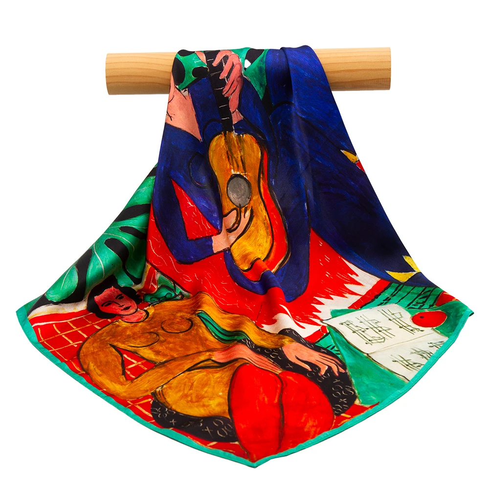 53cm 100% Pure Silk Bandana Women The Music Hair Scarf Female Headband Top Natural Silk Handkerchief Men Pocket Square Lady Gift