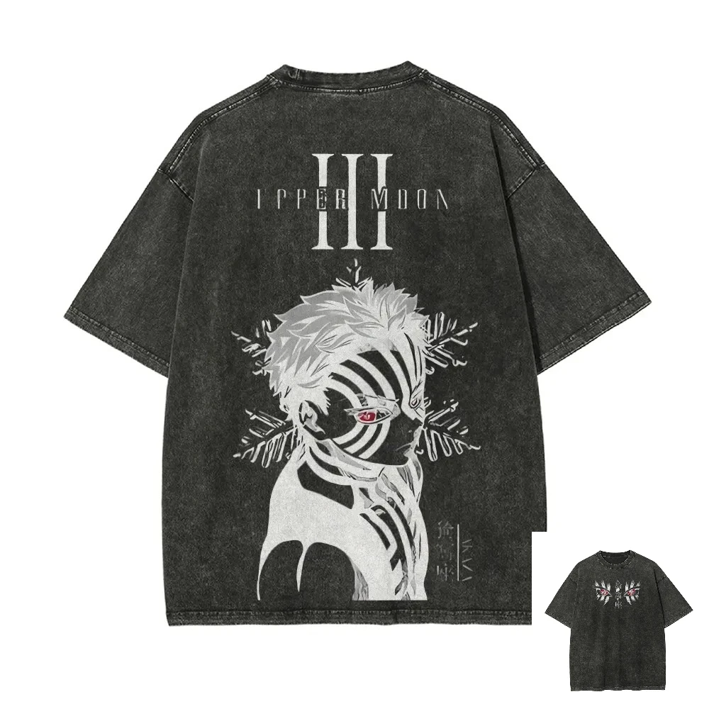 Demon Slayer Vintage T-Shirt Akaza Distressed Cotton Tee Männer Frauen Übergroße Comfort Fit Streetwear Unisex Cosplay Geschenk Anime