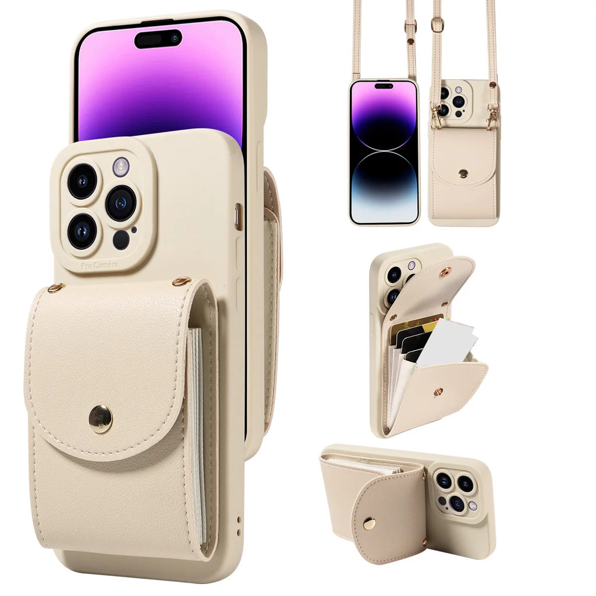 Kunstleder-Handyhülle für iPhone 17 16 15 14 13 12 11 Pro Max Plus Mini E Air mit Rundumschutz für die Kamera, Trageschlaufe und Kartenfach