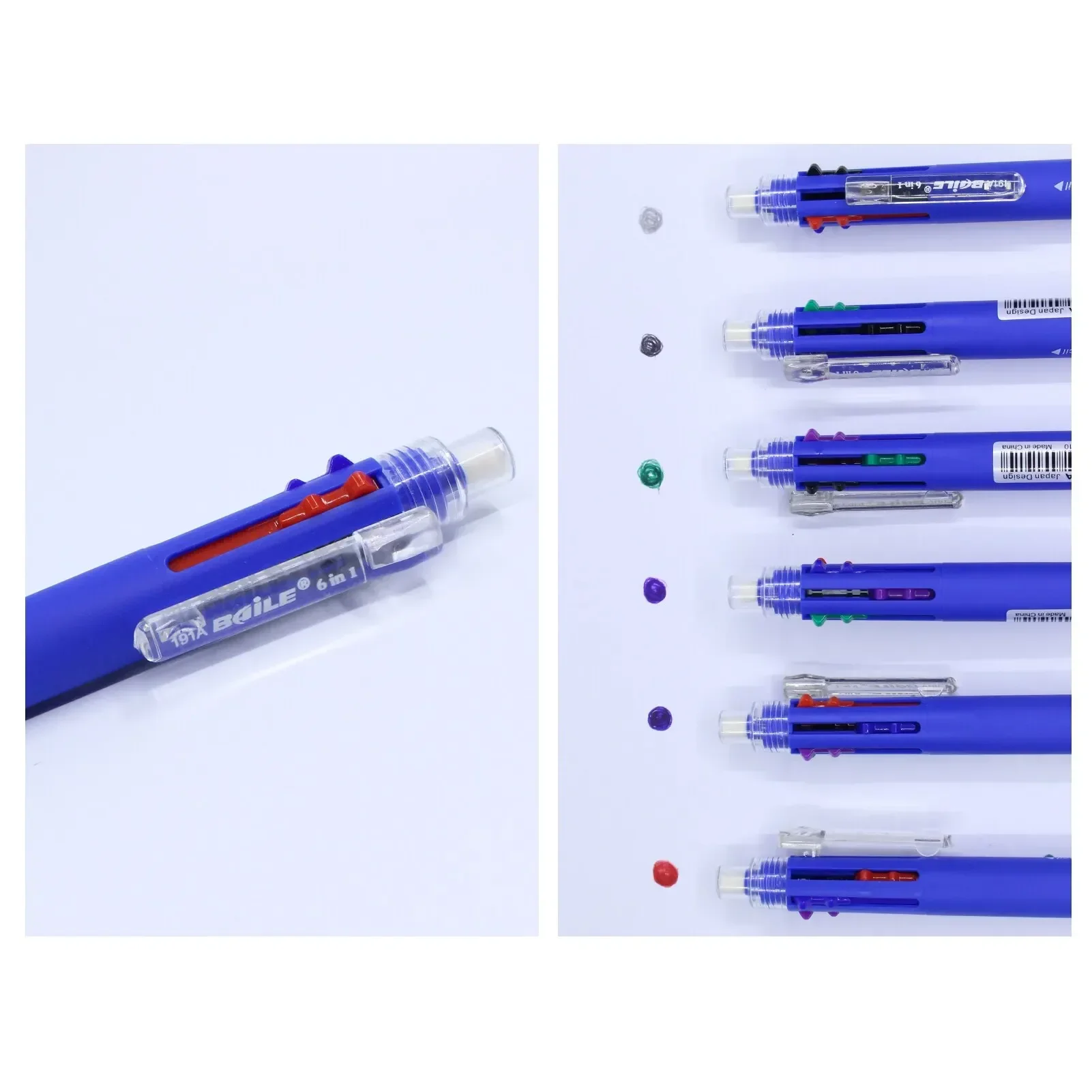 6-in-1 Creative Multicolor Ballpoint Pen Push Type Pens Multifunction Personality Six Colors Press Pens School Office Supply