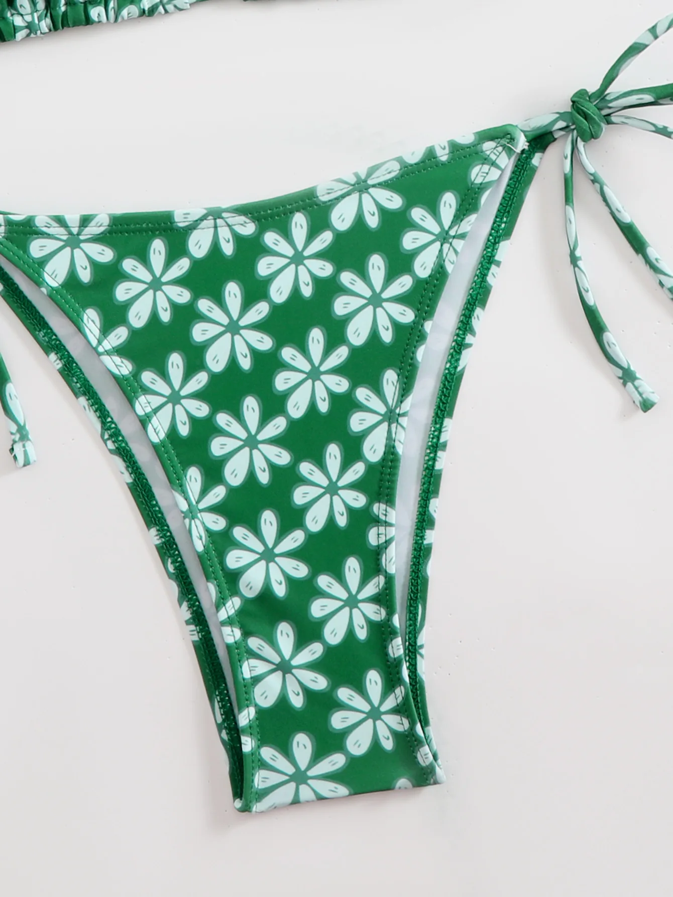 sexy green floral print micro bikinis sets two pieces halter tie swimsuits Swimwear conjunto de bikini tankini beachwear biquini