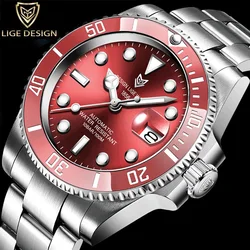 LIGE New Mens Watches Automatic Mechanical Tourbillon Clock Fashion Sport Diving Watch for Men Waterproof Luminous Watch Men