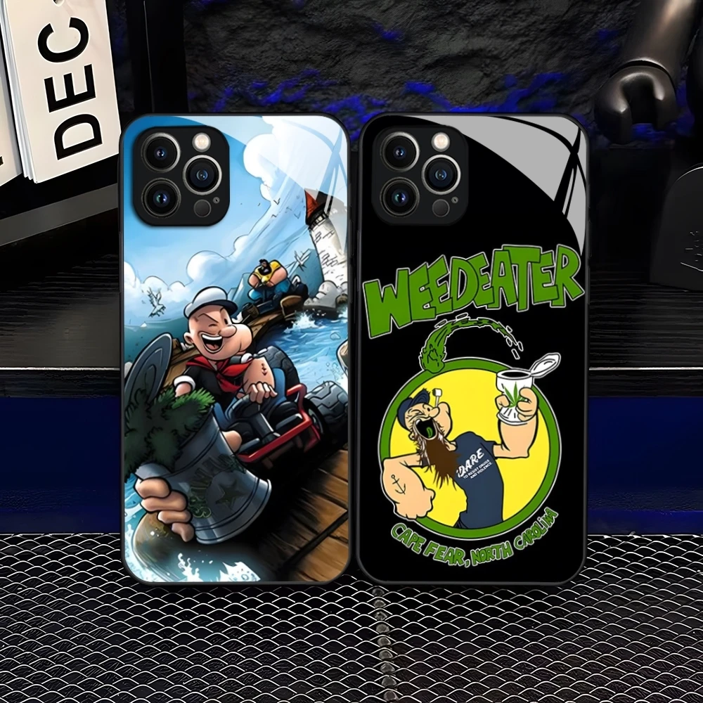 Popeye-funda de teléfono de espinaca para iPhone 14 Pro Max 15 Pro 12 11 13 Mini X XR XS 8 7 6 Plus SE, cubierta trasera de vidrio templado