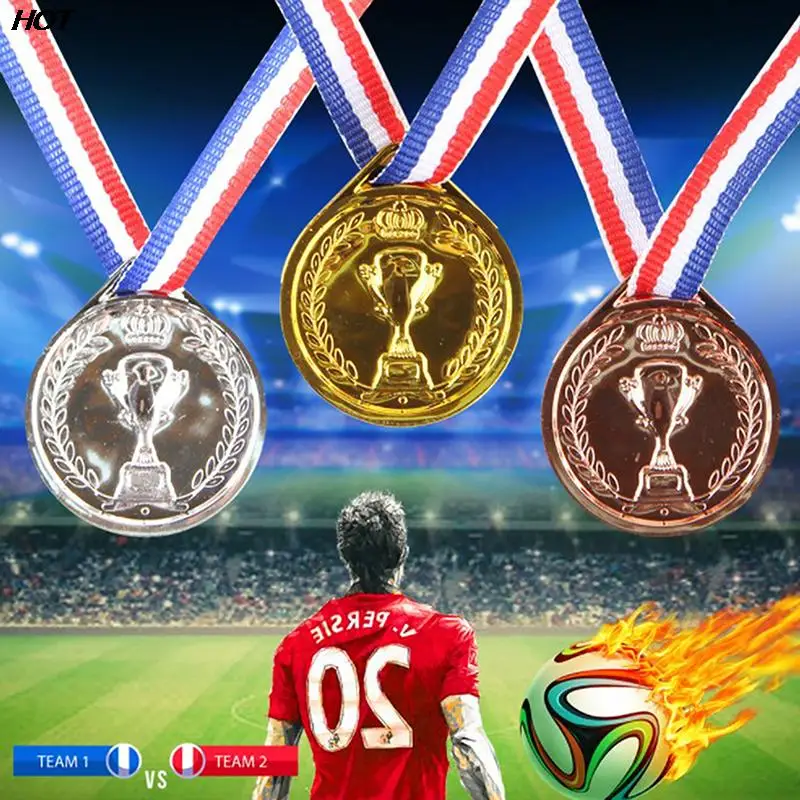 10pcs Kids Children Fake Gold Plastic Winners Medals Sports Game Prize Awards Toys for Kids Party Movie Prop Glittering Medal