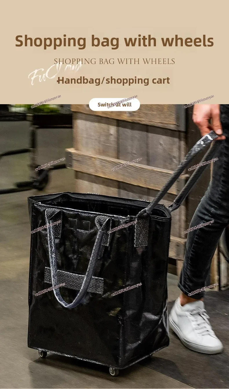 Portable Hand-pulled Grocery Cart Foldable Tug Bag Belt Wheel Grocery Multifunctional Supermarket Small Pull Cart Shopping Light