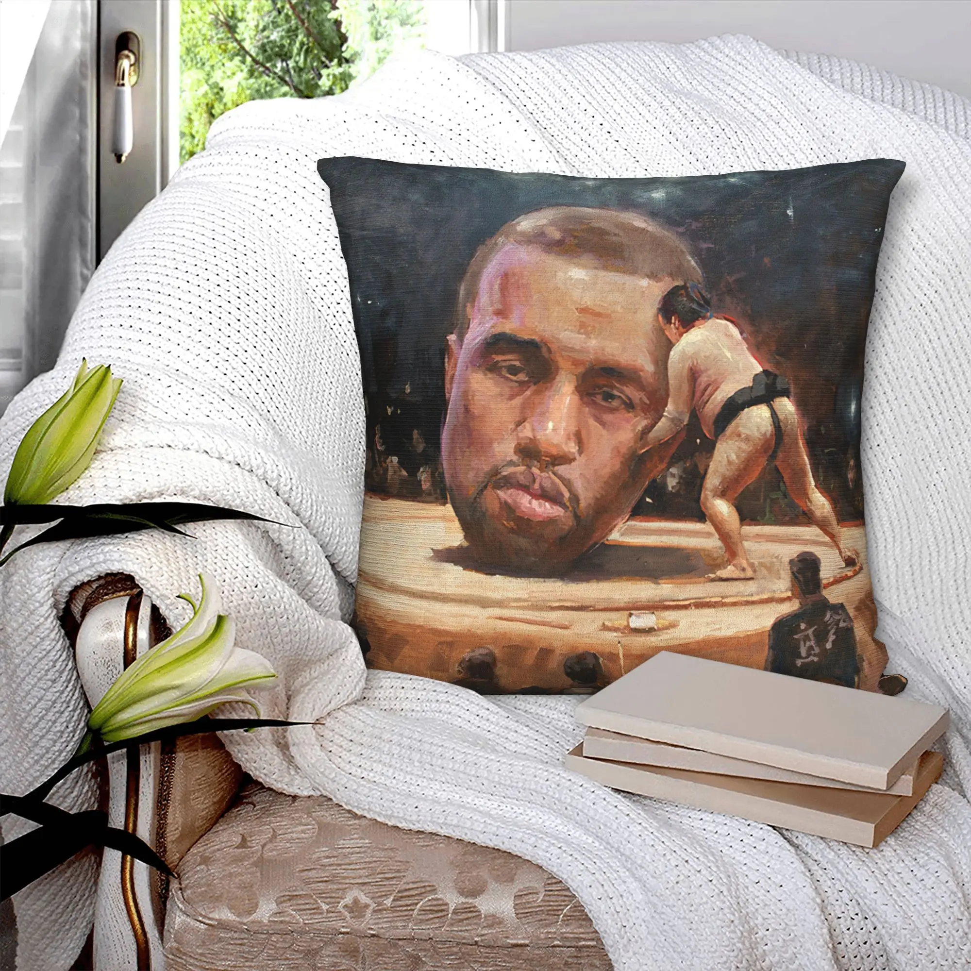 Funny Kanye West Sumo Meme Pillow Case Decorative  Luxury Cushion Cover Velvet Pillowcase